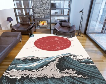 Japanese Wave Rug: Abstract Non-Slip Area Rug