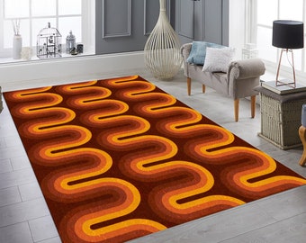 70-tals retro virvelmatta, brun mandarin, groovy funky stil