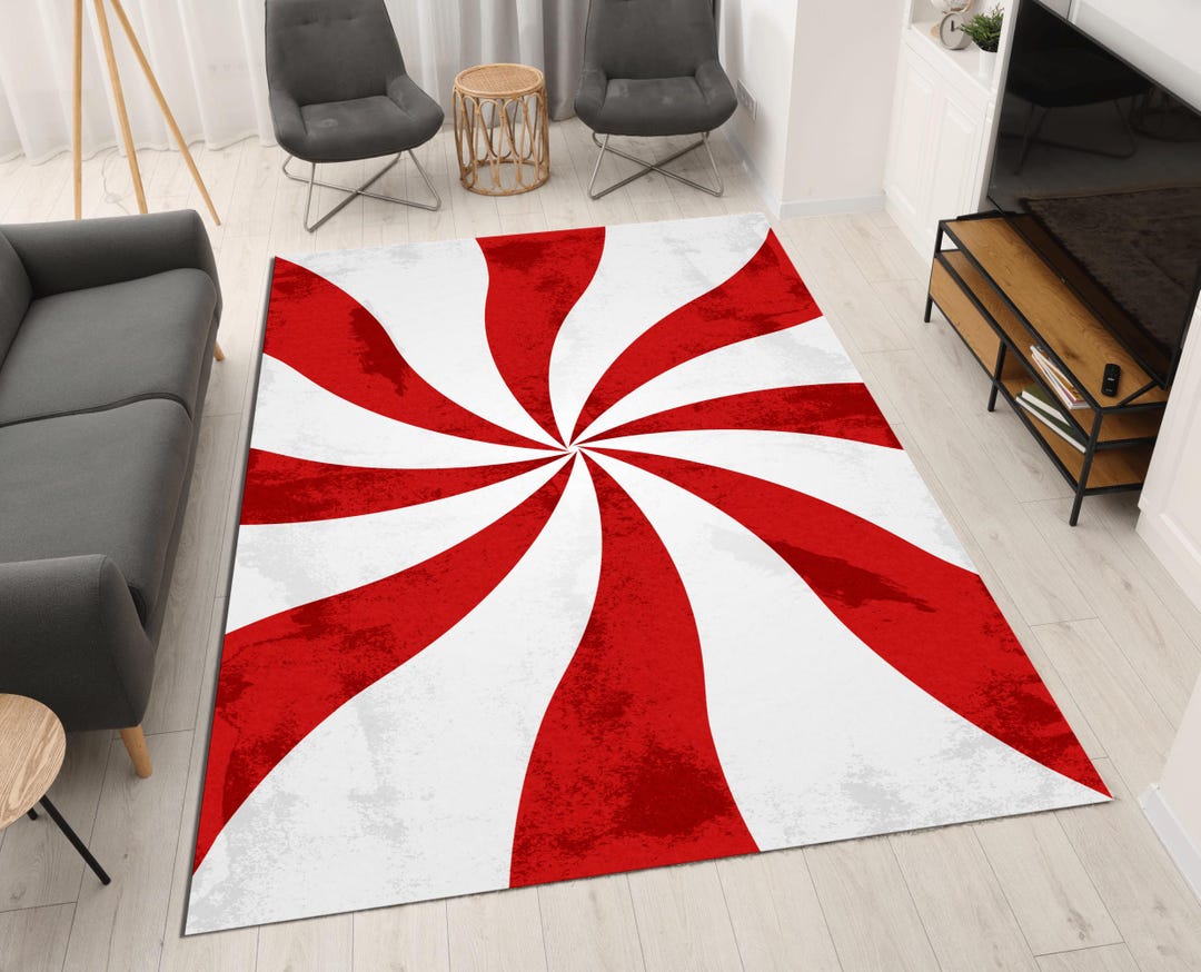 Peppermint Candy Rug: Red and White Swirl, Non-slip Doormat, Living ...