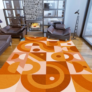 Retro Rug, Groovy Funky Rug, Retro Area Rug, 70s Brown Retro Rug, Classic Shapes Rug, Rug For Living Room, Gift For Rug, Retro Home Decor