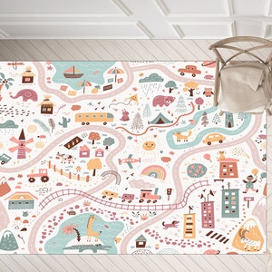 RUG, KIDS CUSTOM Animal Train Rug, Playground Ultra Soft Nursery Baby Metropolis Rug, Baby Room Decor, Car Colorful Washable Rug, Playmat