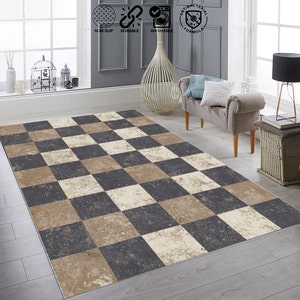 Checkered Carpet, Checkered Rug, Checkerboard Rug, Black and White Marble Tile Design For Kitchen, Non Slip Washable Base Kitchen Custom Mat