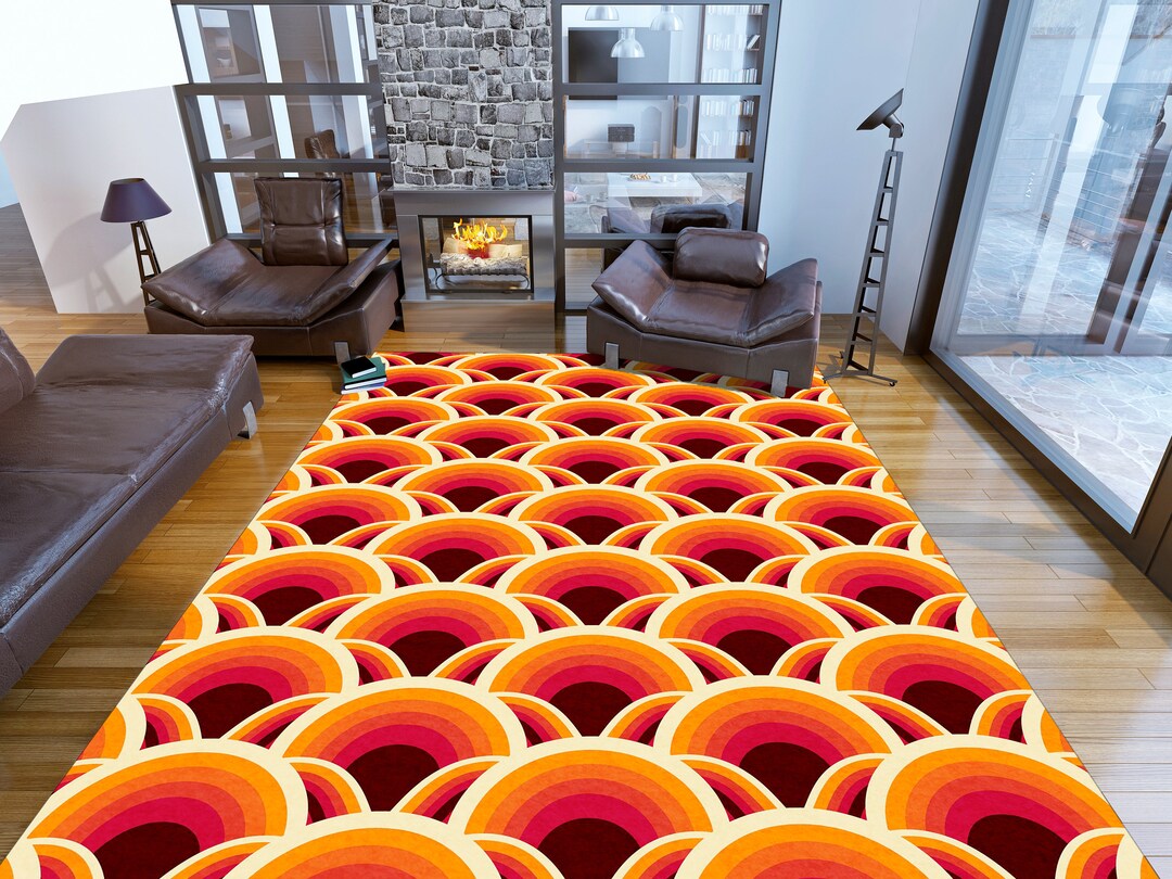 Retro Rug, Groovy Funky Rug, Retro Area Rug, 70s Brown Retro Rug