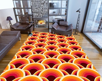 70s Retro Area Rug, Brown, Orange, and Pink, Funky Home Decor