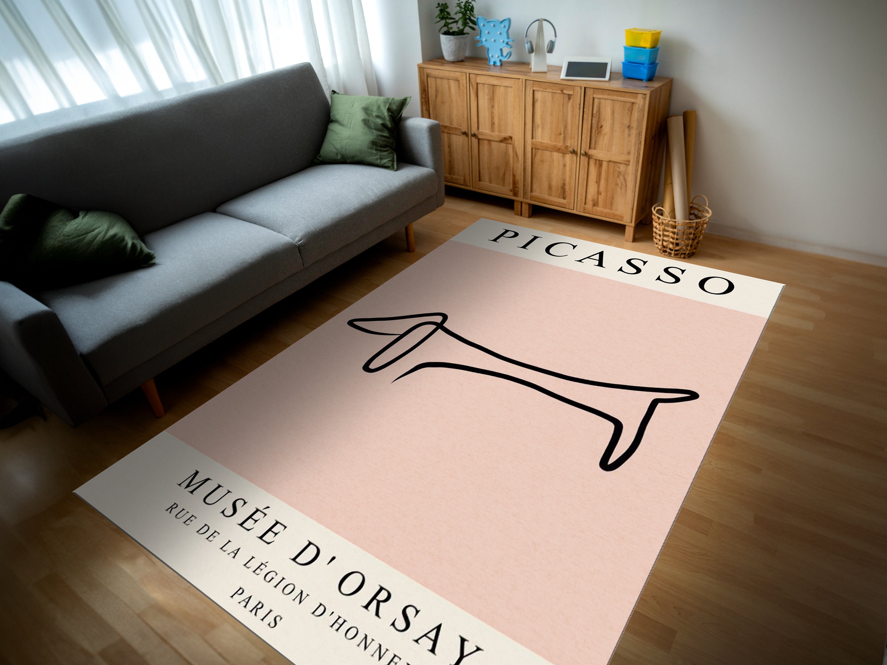 Picasso Art Rug, Picasso the Dachshund, Exhibition Vintage Line Art ...