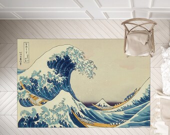Great Wave Rug, Japanese Art Inspired, Non-Slip Area Rug