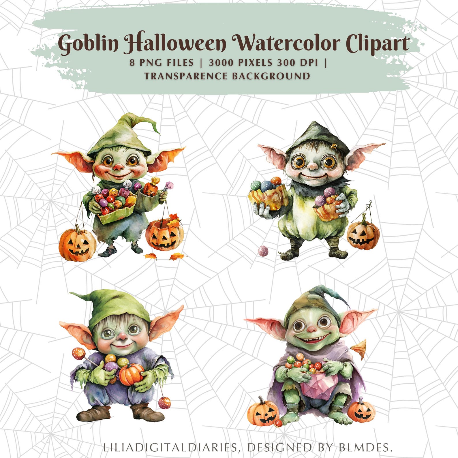 Goblin Halloween Watercolor Clipart,goblin Clipart, Halloween Clipart ...