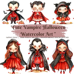 Cute Vampire Watercolor Clipart, Instant Download for Halloween Crafts, Spooky Decorations, DIY Projects, Printable Halloween Art