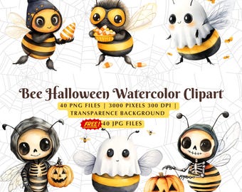 Biene Halloween Aquarell Clipart, Biene Halloween Clipart, Aquarell Biene Kunst, süße Halloween Biene, Biene Clipart PNG, Halloween Biene Dekor