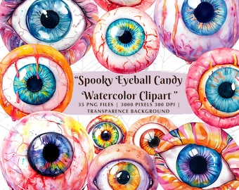 Gruselige Augapfel Candy Aquarell Clipart, Sofortiger Download, Halloween digitale Kunst, Gruselige Augapfel Illustration, druckbare Halloween Dekorationen
