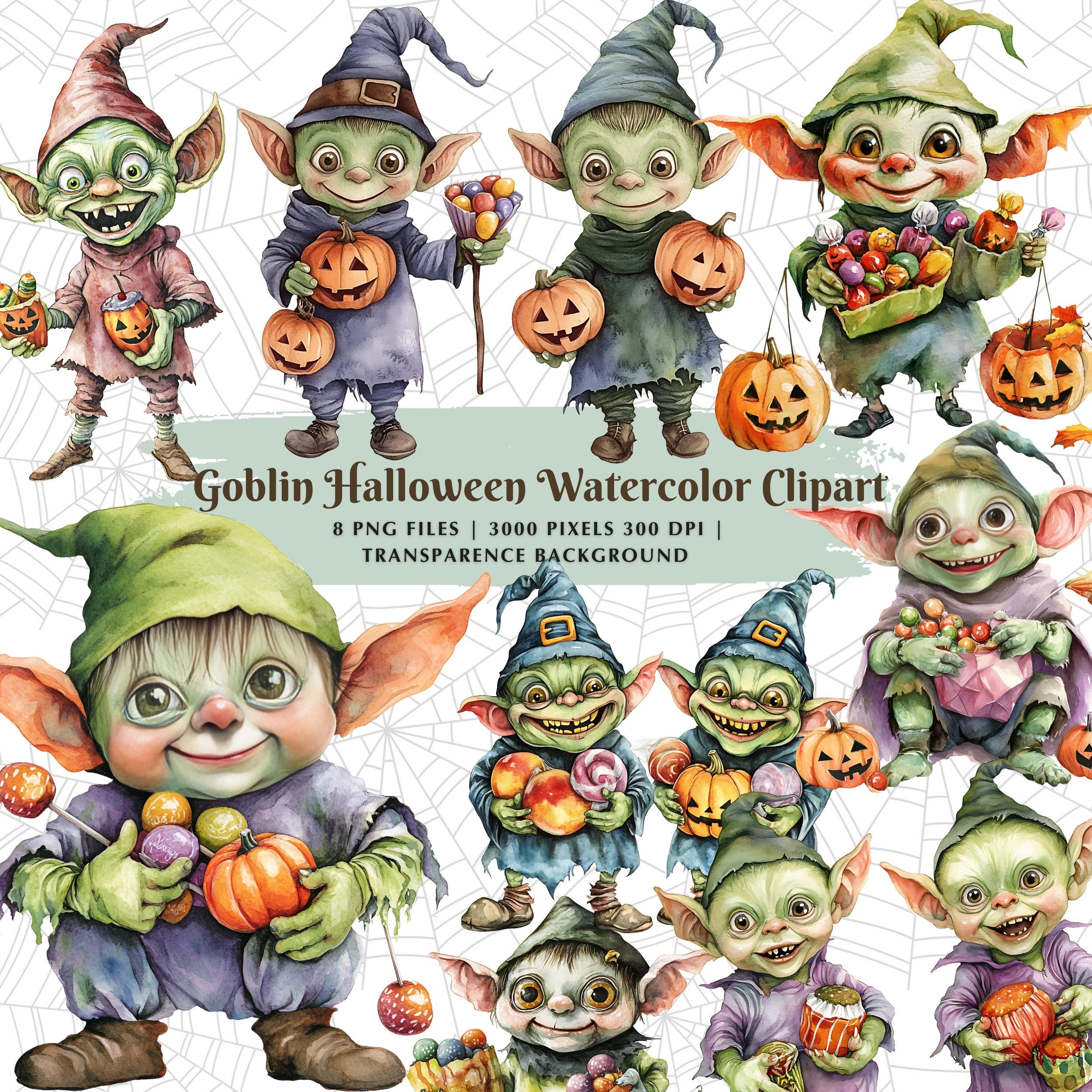 Goblin Halloween Watercolor Clipart,goblin Clipart, Halloween Clipart ...
