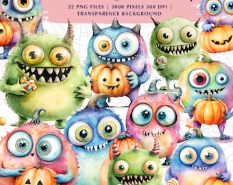 Niedliche Monster Halloween Cliparts, süße Monster, Halloween Clipart, gruselige Designs, süßes Halloween, Monster Clipart, digitaler Download