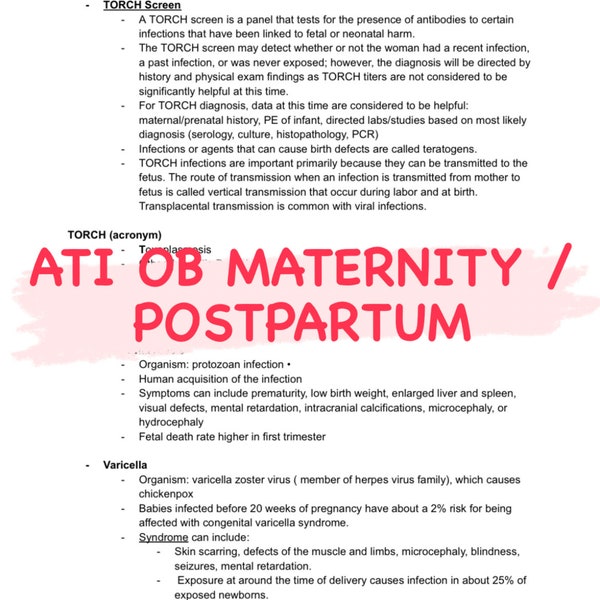 ATI OB Maternity Postpartum 57 Page Study Guide
