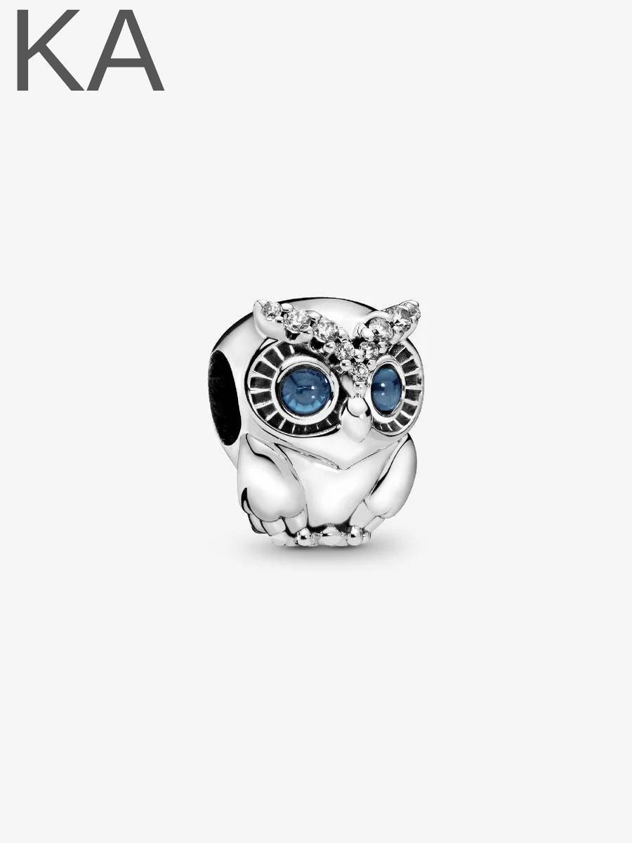 Sterling Silver Owl Charm | Sparkling CZ Dangle Bead Mother&rsquo;s Day/Birthday Gift /Christmas Gif