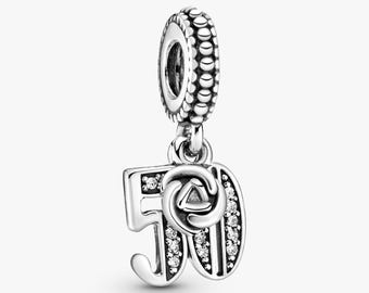 50th Birthday Dangle Charm | Sterling Silver Bead for European Bracelet Mother’s Day/Birthday Gift /Christmas Gift