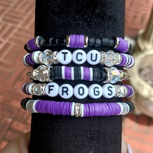 FULL stack TCU inspired heishi friendship stacking bracelets horned frogs gameday jewelry