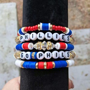 Philadelphia Phillies Heishi Bracelet Stack: Game Day Phils Jewelry Baseball stacking bracelets