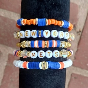 NY Mets Heishi Bracelet Stack: MLB Baseball Gameday Jewelry