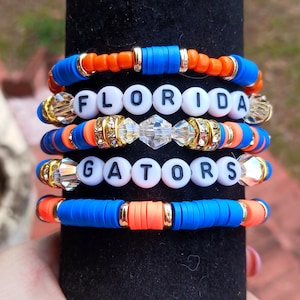 Florida gator inspired heishi stacking bracelets UF gators gameday jewelry Swamp Gainesville Chomp