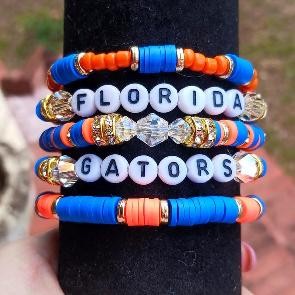 Florida gator inspired heishi stacking bracelets UF gators gameday jewelry Swamp Gainesville Chomp