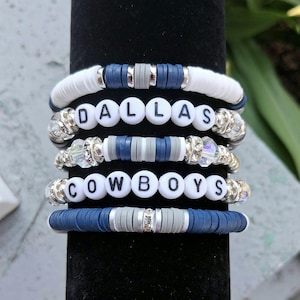 Dallas Cowboys inspired Heishi Bracelet Stack Rhinestone Game Day Cowboy Jewelry Texas