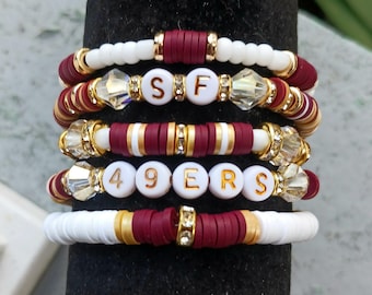 49ers Heishi Bracelet Stack: Rhinestone Game Day Jewelry