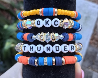 OKC Thunder Heishi Bracelet Stack: Game Day Jewelry, NBA Fan Gift