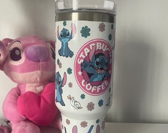 Stitch Starbucks coffee 40oz tumbler | Travel cup| personalised |custom made| stainless steel cup with straw| cold drinks | hot drinks