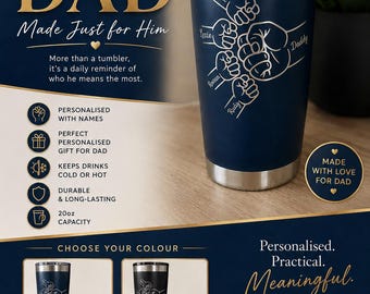 Personalised Dad coffee Tumbler with Children's Names | Custom Stainless Steel Travel Mug