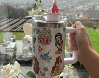 Princess Disney Theme 40oz tumbler | Travel cup| personalised |custom made| stainless steel cup with straw| cold drinks | hot drinks