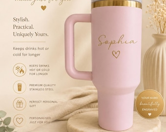 Personalised Engraved Stainless Steel Tumbler | Custom Travel Mug, Keeps Drinks Hot/Cold