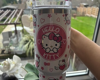 Hello Kitty 40oz tumbler | Travel cup| personalised |custom made| stainless steel cup with straw| cold drinks | hot drinks