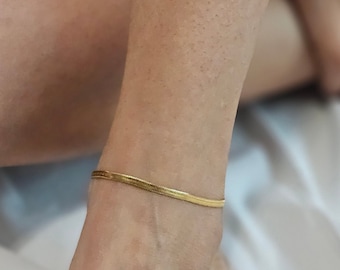 Gold Fußkette, Fischgräten Fußkettchen, kein Anlaufen Kette Fußkettchen, Geschenk für sie, Weihnachtsgeschenk, Schlangen Kette, Herringbone 3 mm Fußkettchen, Geschenk für Mama