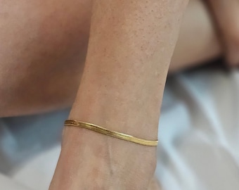 Gold Anklet, Herringbone Anklet, no tarnish chain anklet, gift for her, Christmas gift, snake chain, Herringbone 3mm anklet, gift for mom