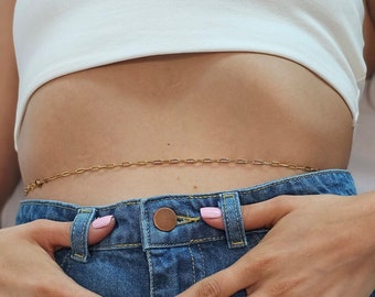 Link Belly chain, Gold Chain, Waist Chain, Summer vibe chain, Handmade Jewelry, Gift For Her, Bikini Body Jewelry, Freshwater Pearl, gift