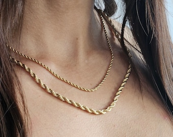 18K Gold Filled Rope Chain Necklace, Twist Chain, Rope 3 mm, Rope 4 mm, Chain necklace, Curb Chain, Twisted Chain, Rope Chain, Waterproof
