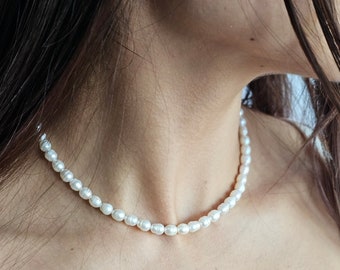 Real Freshwater Pearl Necklace Choker, Pearl Necklace for Women, Pearl Necklace, Gift for her, Gift for mom, Christmas gift, Natural Pearl
