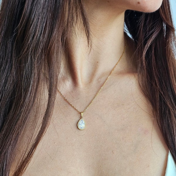 Gold Filled Natural Opal Necklace, Opal Teardrop Necklace, Opal Pendant, October Birthstone Necklace, Opal Gold Necklace, gift for her