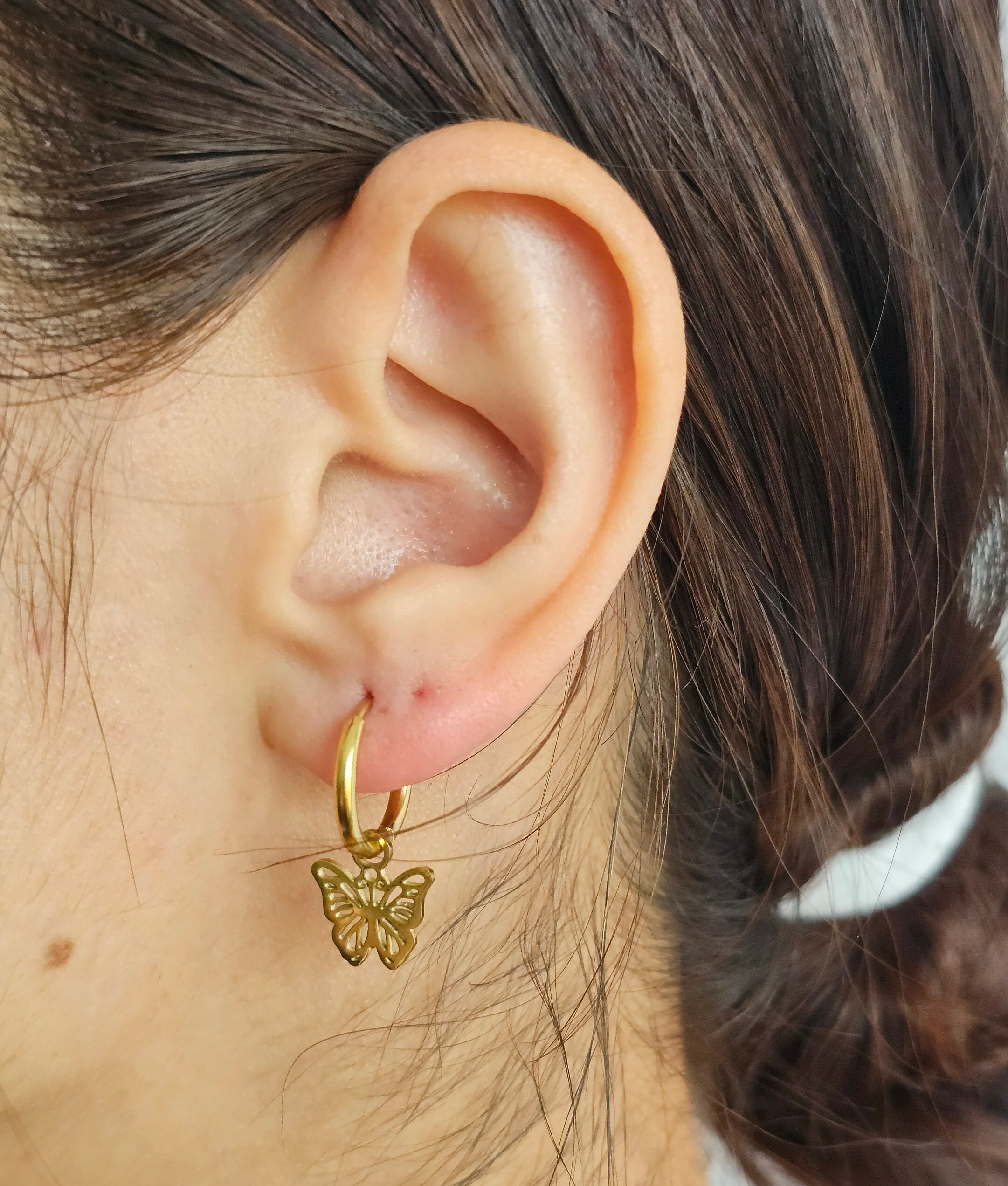 18K Gold Filled Butterfly hoop earrings, gold earrings, butterfly earrings dangle, butterfly earrings hoop, gift for her, minimalist earring
