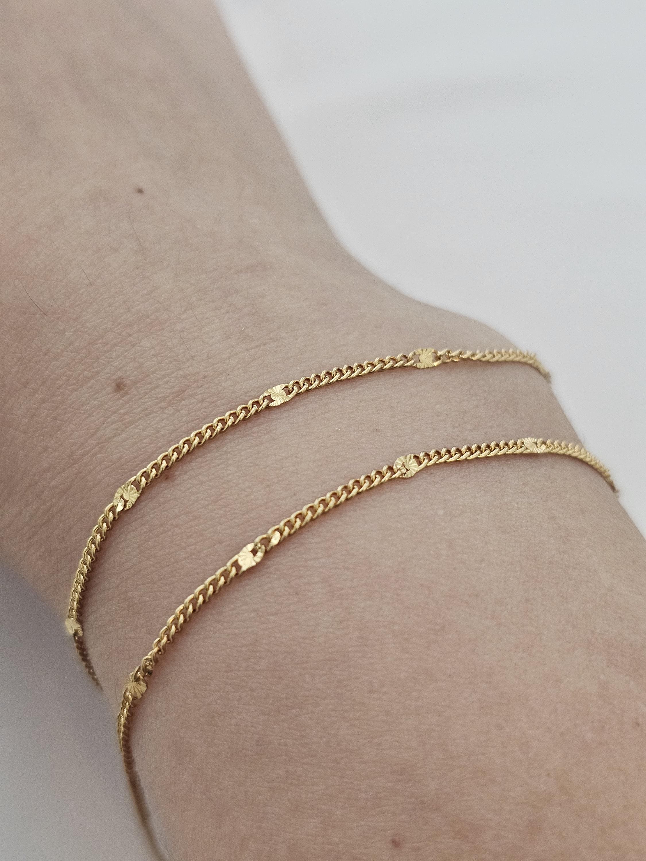 18K Gold Bracelet, Chain Bracelet, Layering Bracelet, Pearl Beaded
