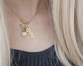 Free Engraving Custom Charm necklaces Gold Carabiner Charm lock Necklace Mother's Day Personalized Gift for Mom Jewelry New Mom Grandma Gift