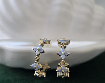 Blue Opal Spring Flower Earrings