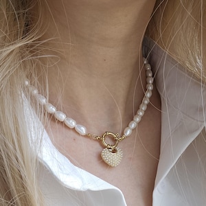 Heart Toggle Key Point Pearl Necklace, Freshwater Pearl
