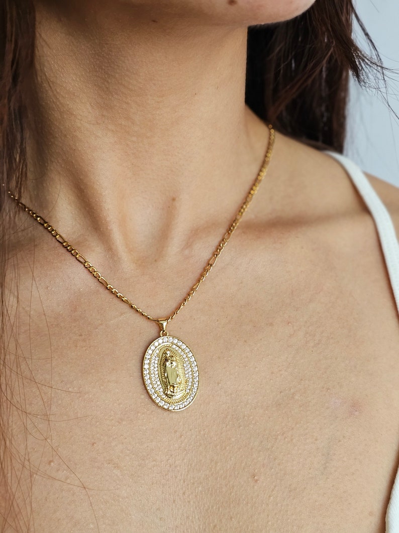18K Gold Filled Virgin Mary Oval Necklace, Religious Necklace ...