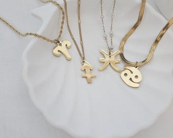 Gold  Zodiac necklace, Cancer, Capricorn, Pisces, Aquarius, Aries, Taurus, Gemini, Leo, Virgo, Libra, Scorpio, Sagittarius Birthstone Gifts