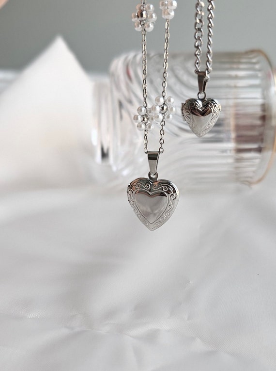 Sterling Silver Heart Locket Necklace, Custom Engraved Necklace