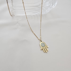 18K Gold filled Hamsa Hand Necklace with Blue Evil Eye Stone, Hamsa Hand Evil eye, Talisman Gift, gift for her, Christmas gift, Black Friday