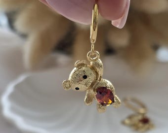 Teddy Bear Earrings, Bear Earrings, Gift for her, cute bear hoop earrings