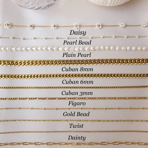 Collar de cadena de oro, cadena torcida, cadena Figaro, cadena delicada, cadena de cuentas, cadena de eslabones cubanos, cadena de eslabones pequeños, regalo de Navidad
