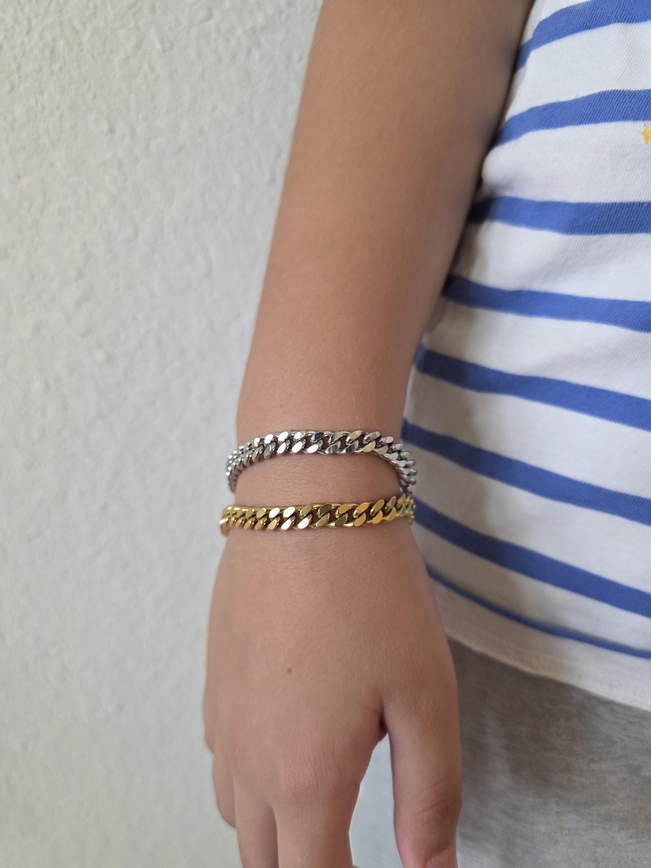 Bracelet Cubain Unisexe à Motifs Cœur, Carré, Rond - Chaîne Avec Strass Doré Ou Argenté - Longueur 19-20 Cm